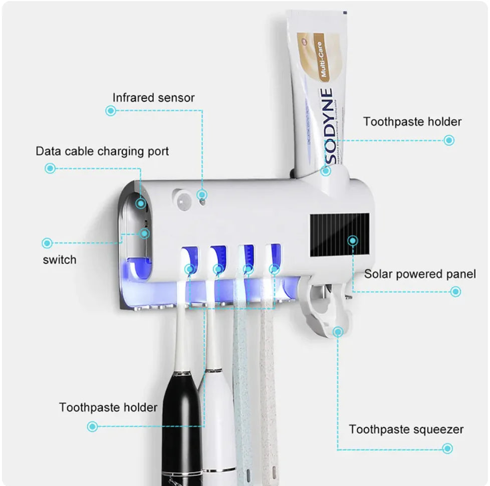 UV Toothbrush Sterilizer & Automatic Toothpaste Squeezer Rack